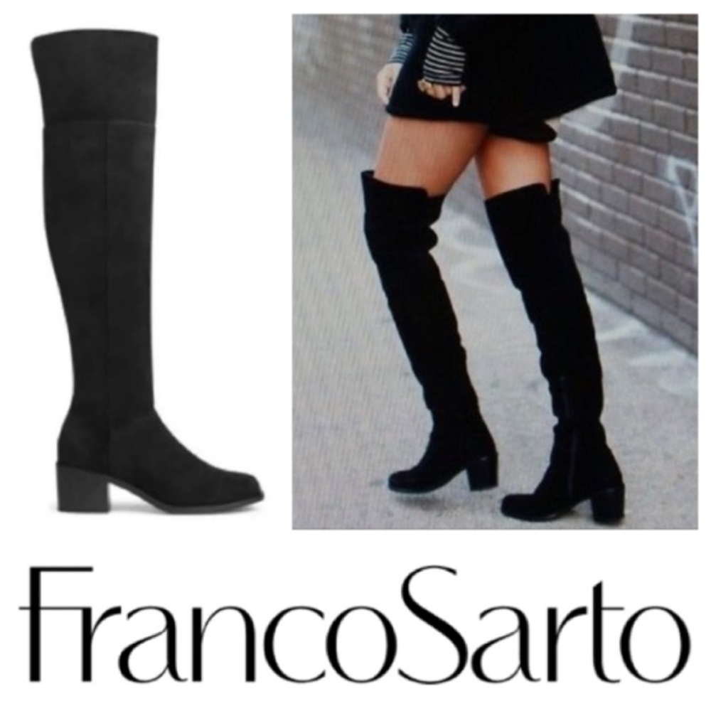 Franco Sarto Pameline Over the knee Suede Leather Boots (8) in black